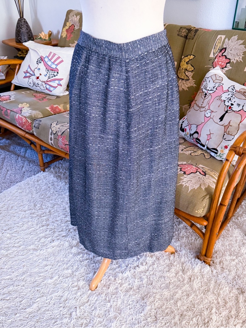 Vintage 1940s Skirt | Dark Gray | Rayon | A-line | L | 40s | 50s